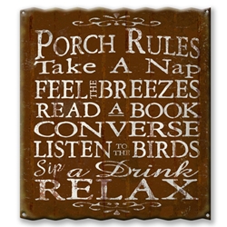 Porch Rules - Corrugated Metal Sign
