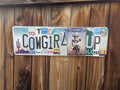 License Plate Wall Art -Cowgirl Up (Feature Piece)