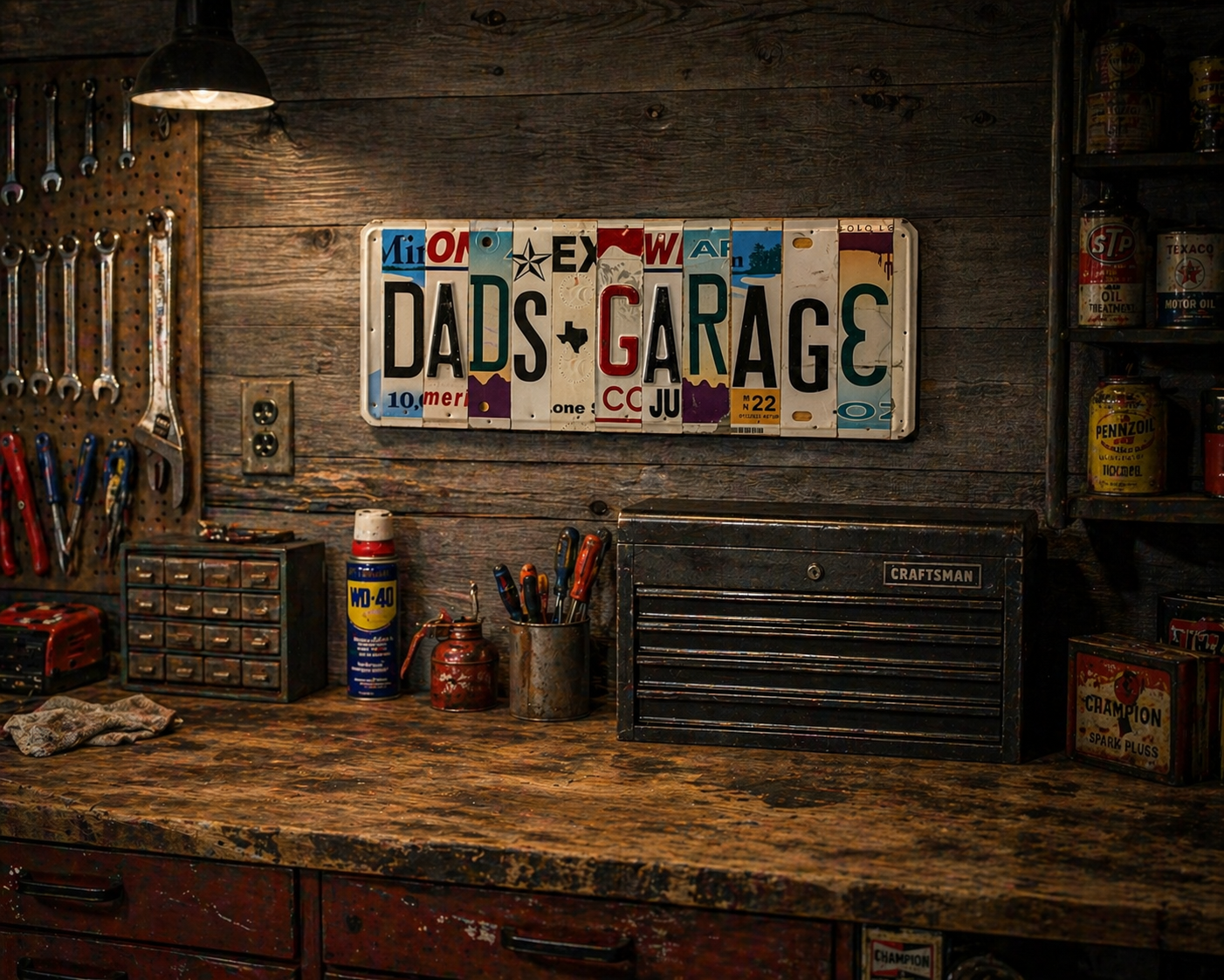 Dads Garage — One-of-a-Kind License Plate Wall Art (Ready to Ship)