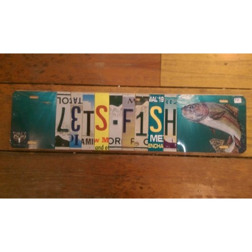 License Plate Wall Art - Lets Fish (Feature Piece)