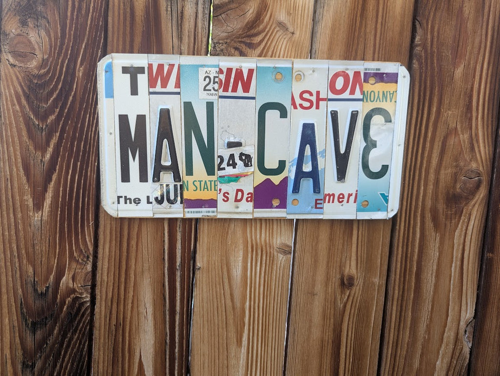 Man Cave  — One-of-a-Kind License Plate Wall Art (Ready to Ship)