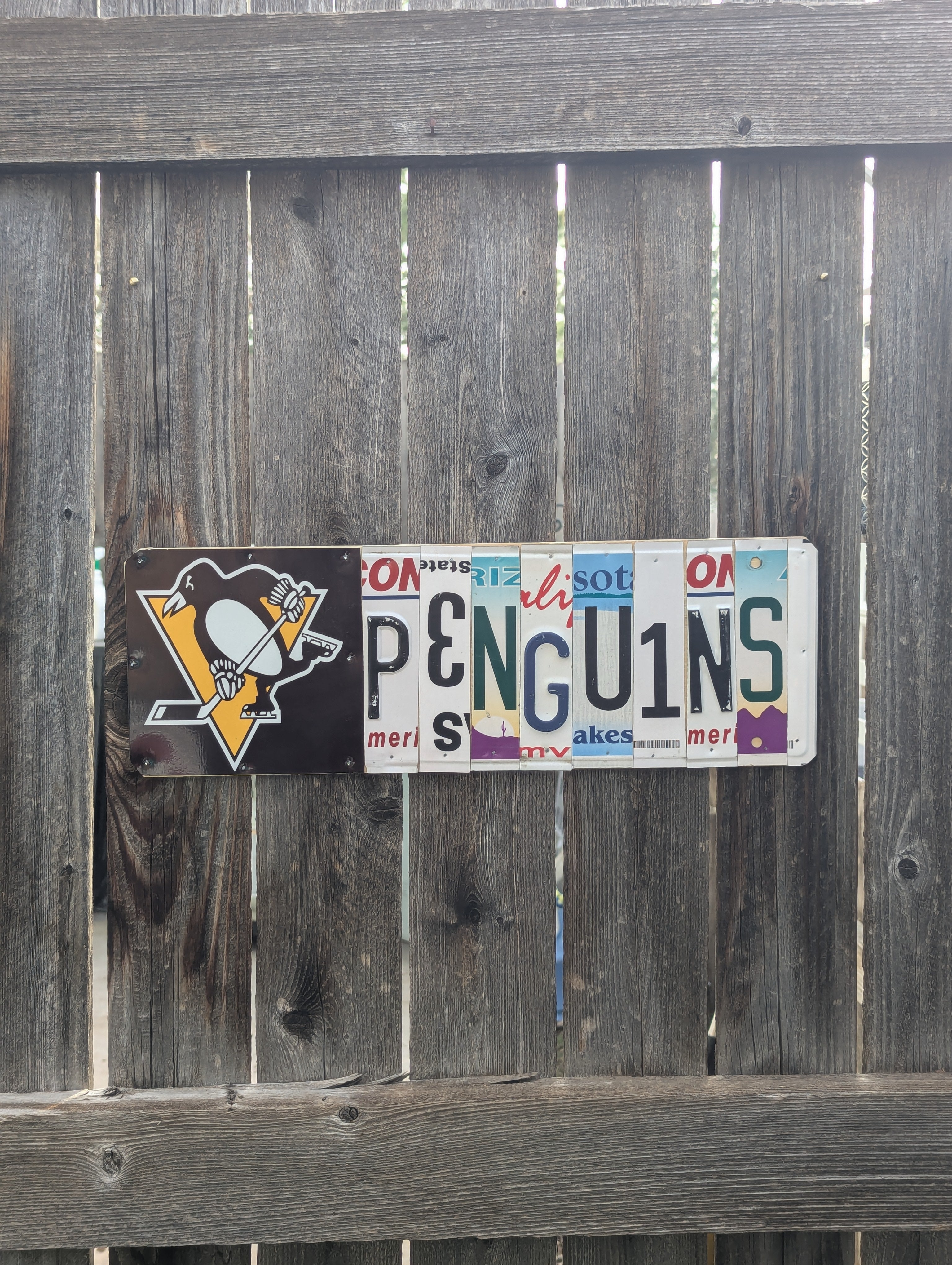 Penguins  — One-of-a-Kind License Plate Wall Art (Ready to Ship)