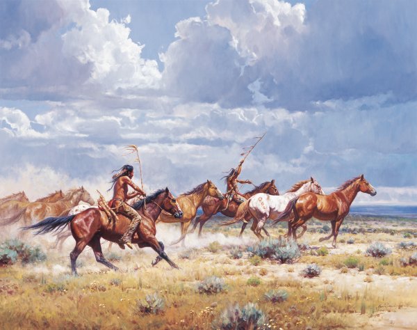 "Running withthe Elk-Dogs" Martin Grelle - Giclee on canvas  32 x 40 S/N 150