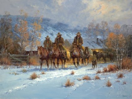 Three Hands and a Hound by Western Artist G. Harvey